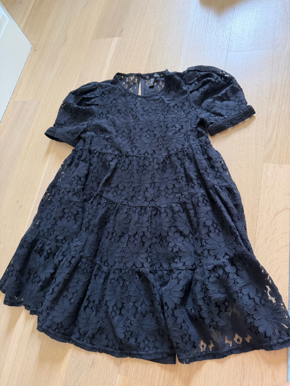 Aqua Girls Black Lace Tiered Dress